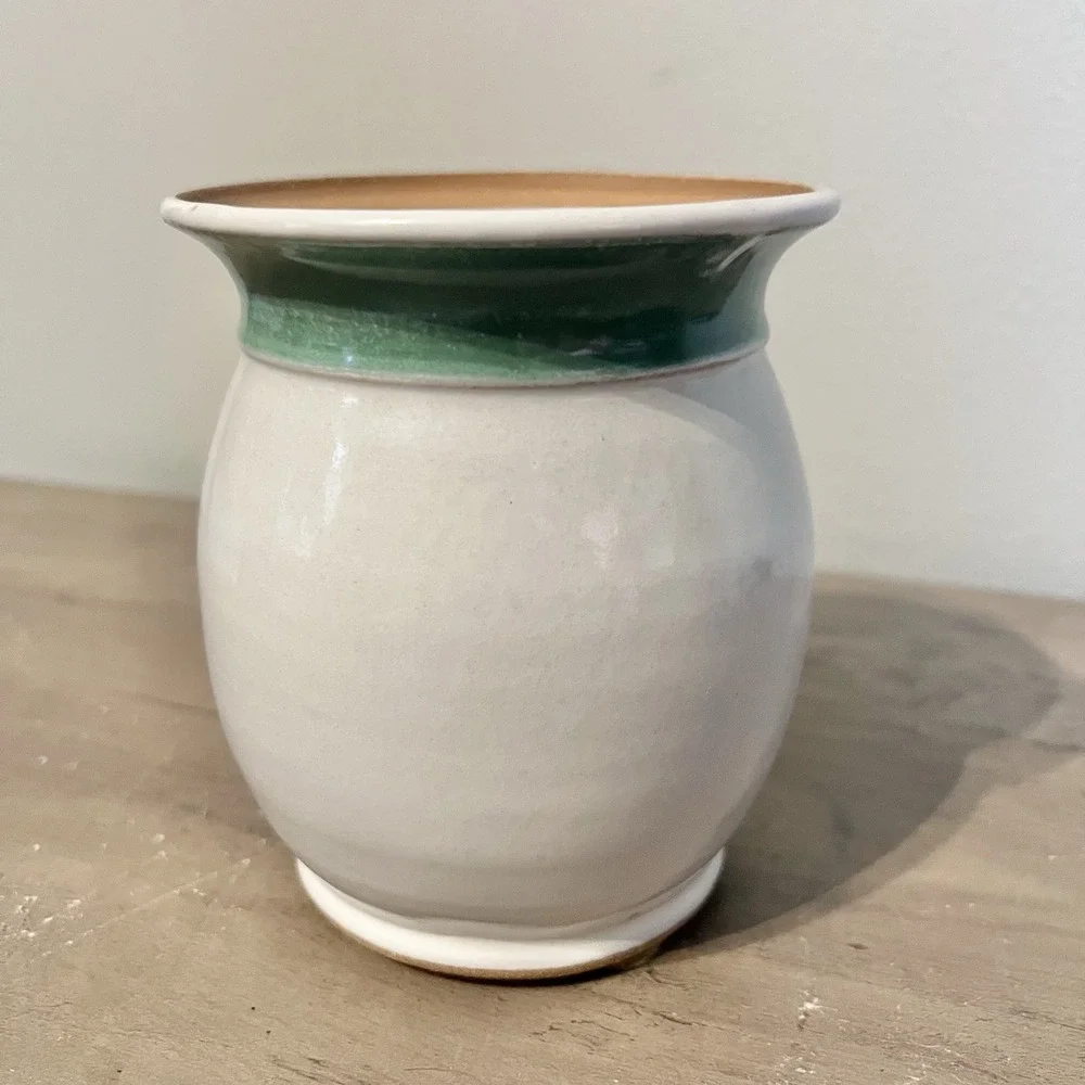 Vtg Stoneware Specialties Vase Lady Slipper Flower Hand Painted 5